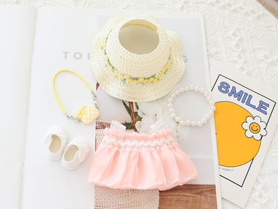 5PCS set adorable hat, shoes, pink dress, bracelet, and purse doll clothes accessories for 15-17cm dolls