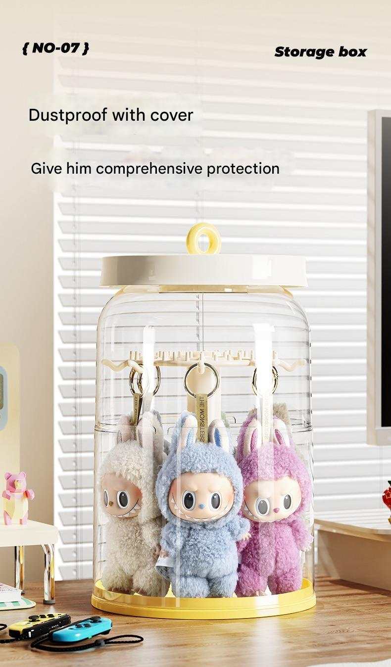 Rotating handheld blind box display rack with transparent dust cover storing plush dolls
