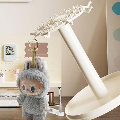 Rotating handheld blind box display rack with plush doll keychain and transparent dust cover storage case