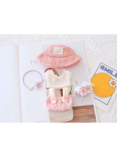 5PCS set of cute pink hat, shoes, and doll clothes outfit for 15-17cm LABUBU dolls with accessories