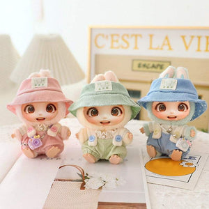 Adorable 5-piece hat and shoe outfit set for 15-17cm LABUBU dolls in pastel colors