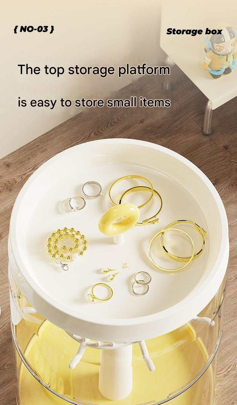 Rotating handheld transparent blind box display rack with top storage platform for small items and Labubu plush doll dust cover
