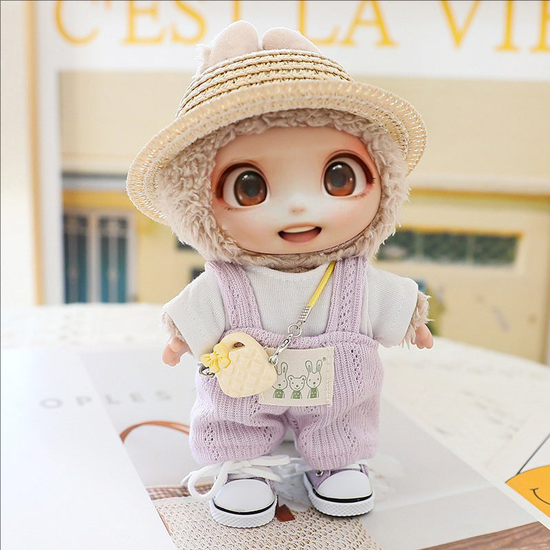 15cm doll dressed in cute hat, shoes, and purple knitted outfit accessories