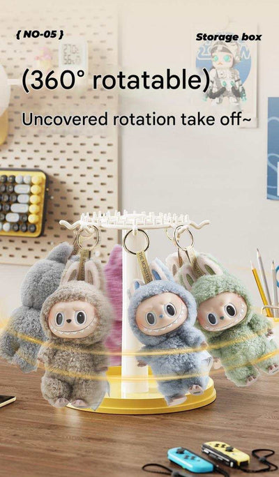 360-degree rotating handheld blind box display rack with transparent plush doll storage and dust cover