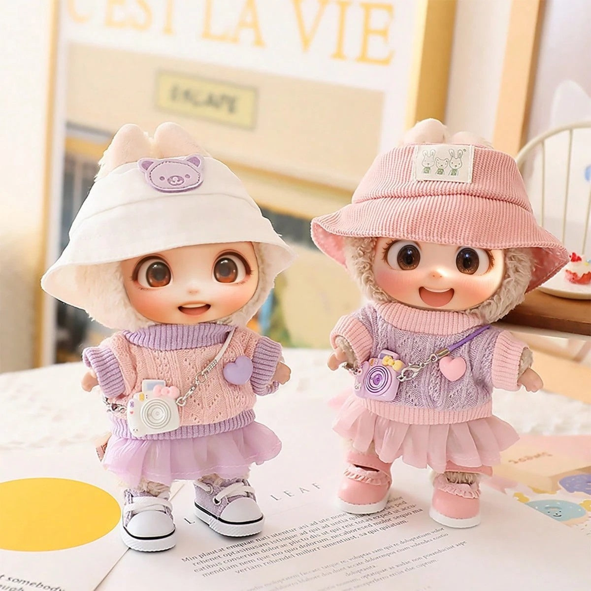 Cute hat shoes doll outfit set for 15-17cm dolls with adorable accessories